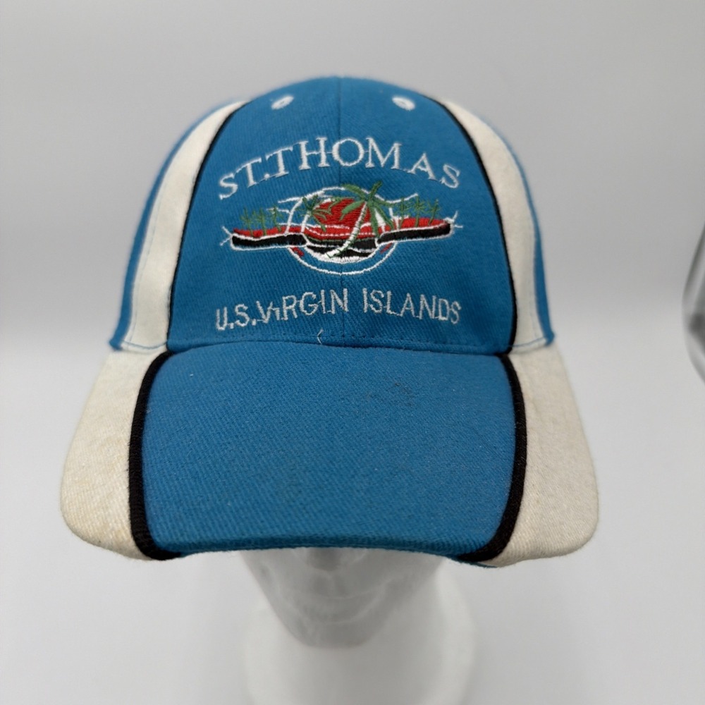 ST THOMAS - Vtg 90s Virgin Islands Strapback Low Profile Palm Trees Skate Hat‎